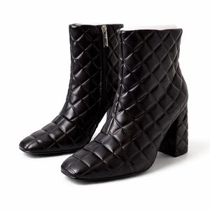 Cape Robbin Quilted Black Ankle Boots Block Heel Square Toe Size 8.5